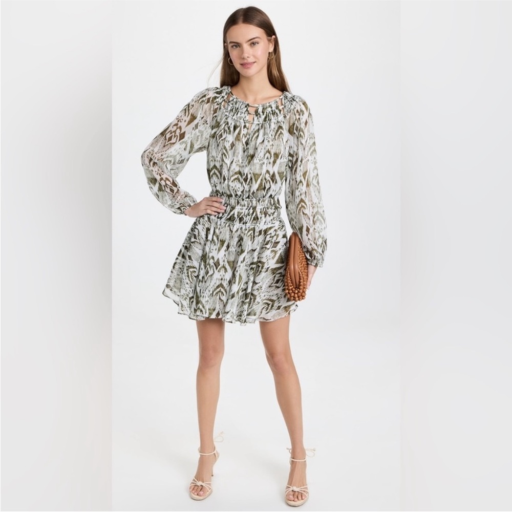 Misa Los Angeles Mercy Mini Dress Sz XS Olive Green Ikat $390 NWT Fairy